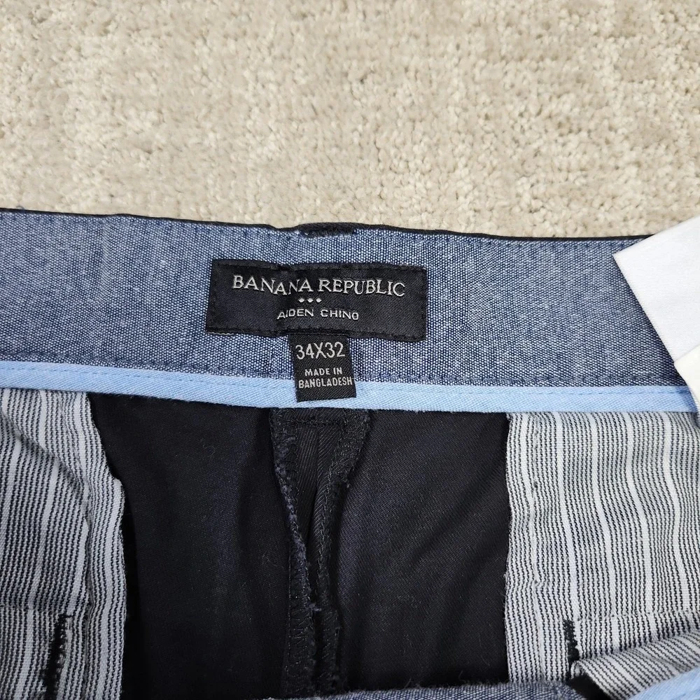 Banana Republic Pants Men 34x32‎ Aiden Chino Straight Leg Fit Cotton Black Lived